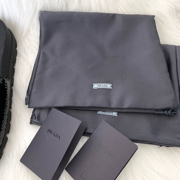 Prada Black Sequin White Logo Slide Sandal - Picture 9 of 12